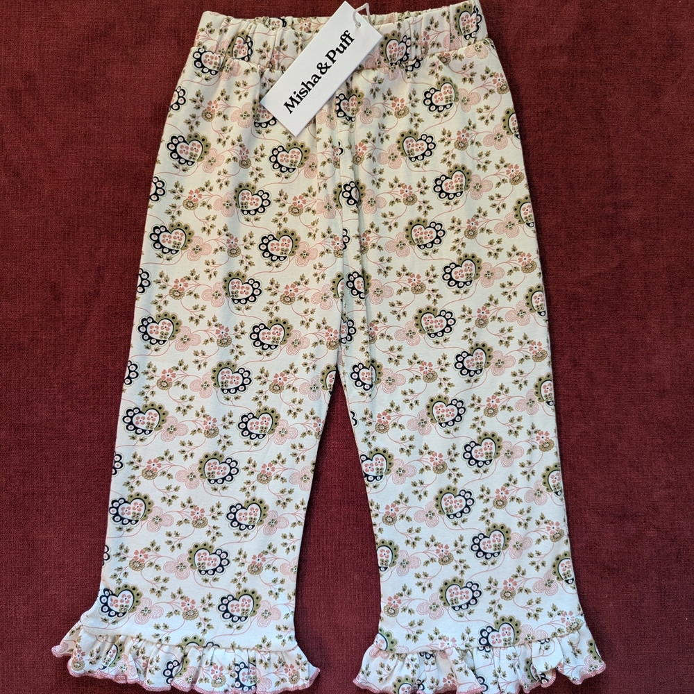 Misha And Puff Floral Ruffle Pants - Cream and Pink